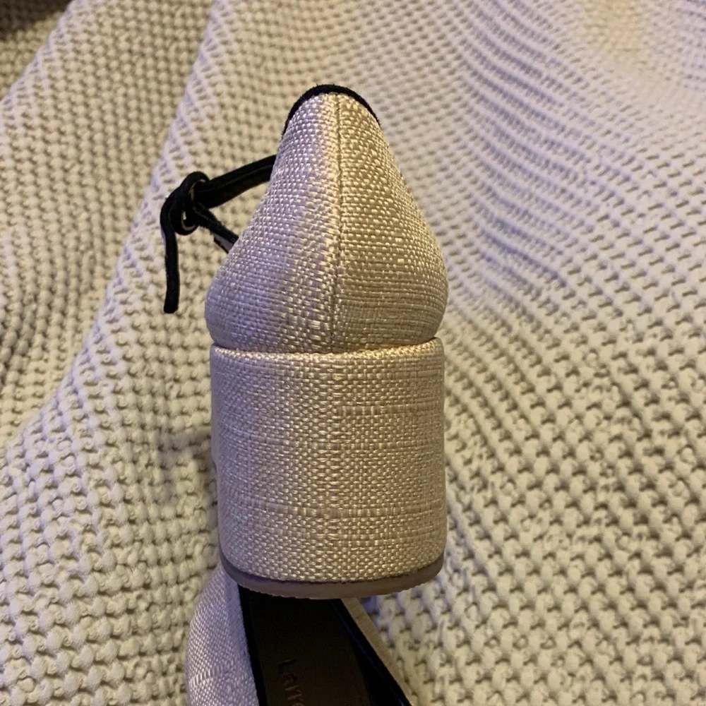 Larroude Beige Mary Jane Flats with Black Trim - Picture 4 of 10